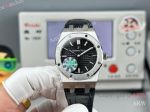 High Quality Replica AUDEMARS PIGUET Royal Oak Black Leather Strap Black Grande Tasserie Grid Pattern Face Dial Silver Hexagonal Screw Fixed Case Watch 33mm